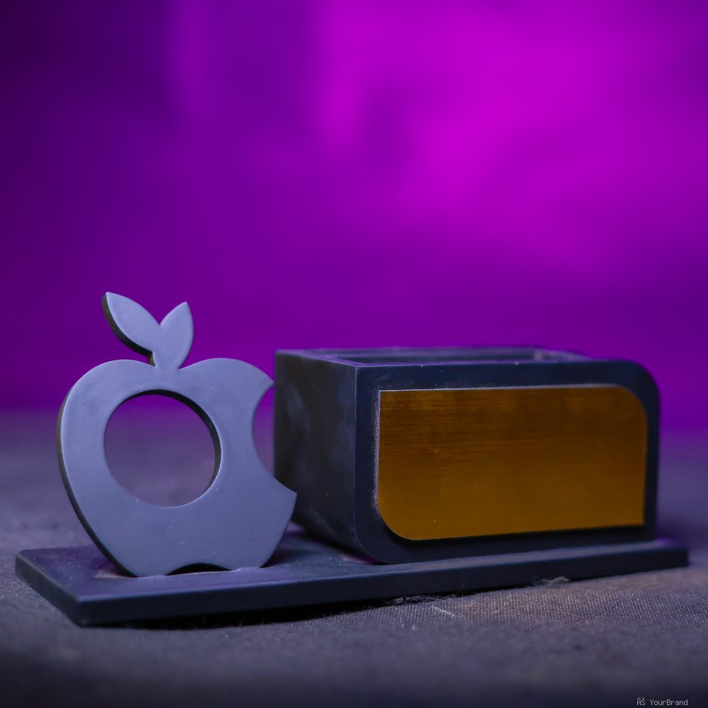 Premium Wooden Pen Stand with Apple Design – Table Organizer